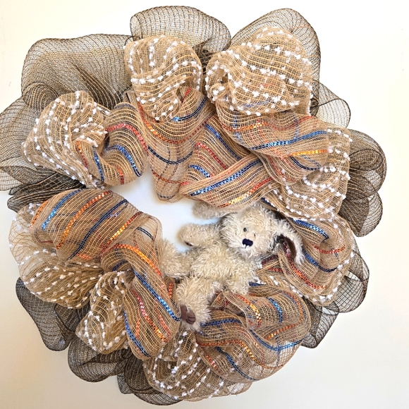 Handcrafted Patriotic/Xmas Burlap & Mesh Weath with Boyd’s Bears PARKER B. POOCH - Picture 7 of 9